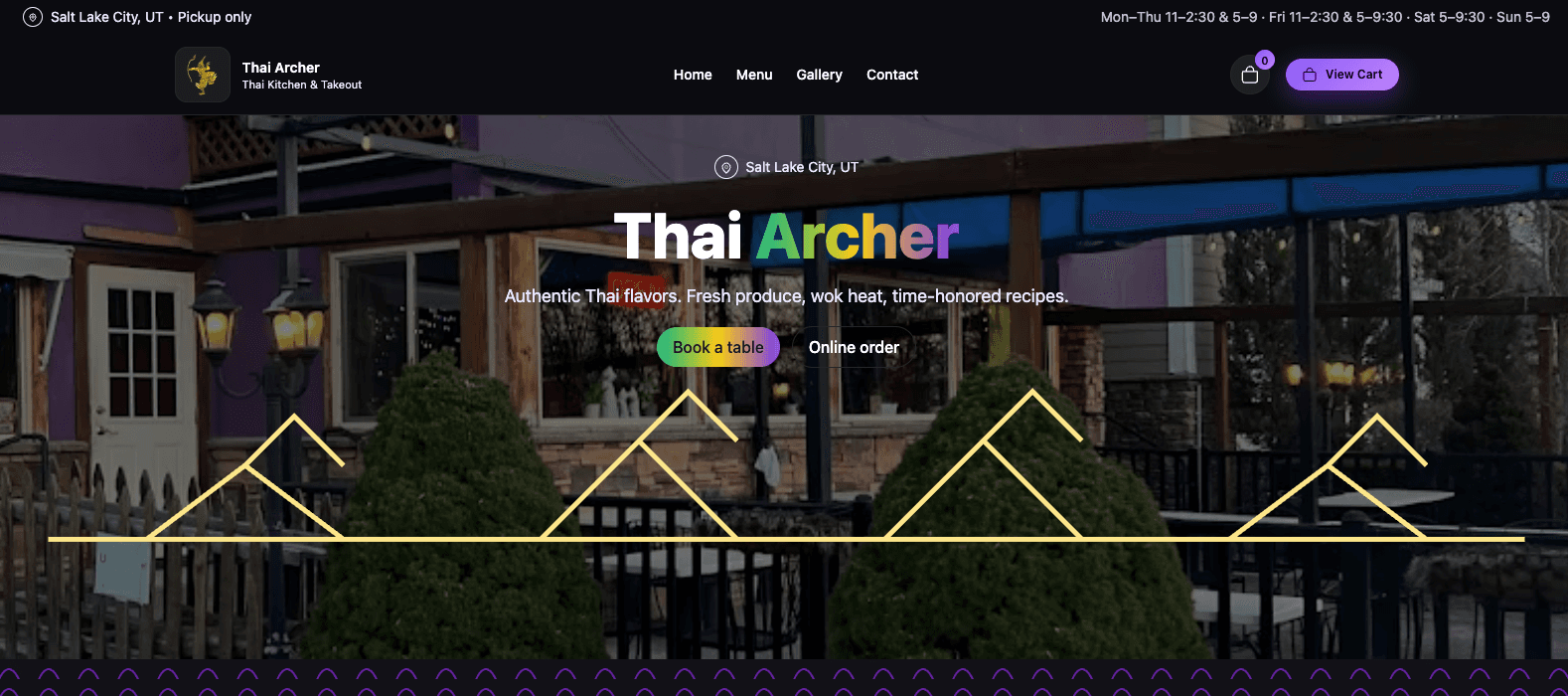 Thai Archer restaurant ordering page preview
